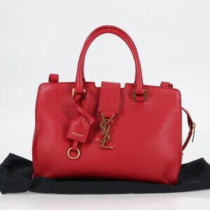 SAINT LAURENT Cabas Hand Bag Leather 2way Red Gold Auth 126006M